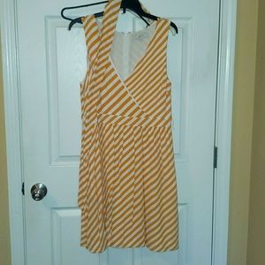 LOFT Midi Dress Size 10 Yellow/white stripes
